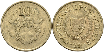 Кипр 10 центов 1991 KM 56.3 никель латунь 4141-1155