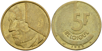 Бельгия 5 франков 1986 Belgique, Бодуэн I (1951-1993) KM 163 алюминиевая бронза 4601-151