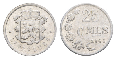 Люксембург 25 сантимов 1965 Герцог Жан (1964-1999) KM 45a алюминий 4643-426