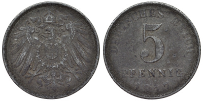 Германия 5 пфеннигов 1917 A KM 19, J. 297, Weege 5 железо 4118-1233