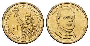 США 1 доллар 2012 D, Президент США - Гровер Кливленд (1885–1889) KM 525 медь с марганцево-латунным покрытием UNC 4698-942