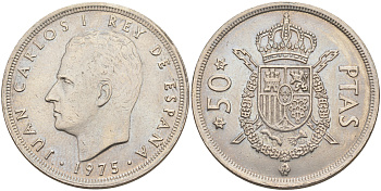 ИСПАНИЯ 50 ПЕСЕТ 1975 (79) ХУАН КАРЛОС I (1975-) KM 809 медно-никель 4111-123