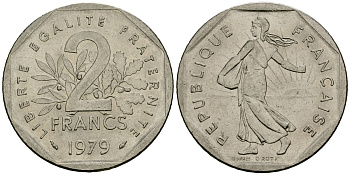 Франция 2 франка 1979 сеятель KM 942.1, Le Franc 272.3 никель 4120-1041