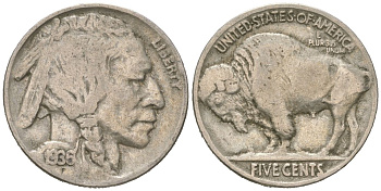 США 5 центов 1936 индеец, бизон KM 134 медно-никель 4614-1242