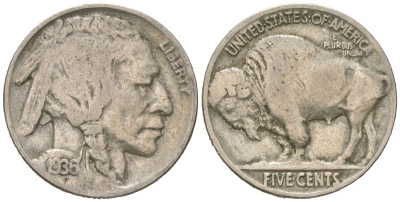 США 5 центов 1936 индеец, бизон KM 134 медно-никель 4614-1242