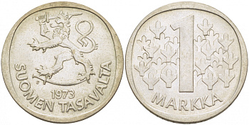 ФИНЛЯНДИЯ 1 МАРКА 1973 S KM 49а медно-никель UNC 3718-741