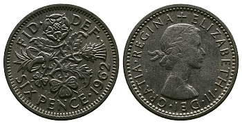 Великобритания 6 пенсов 1962 Елизавета II (1952-2022) KM 903, Spink 4149 медно-никель 4381-739