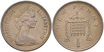 Великобритания 1 пенни 1975 Елизавета II (1952-2022) KM 915, Spink 4237 (B1) бронза 4585-864