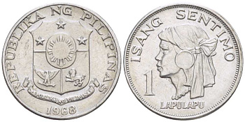 Филиппины 1 сентимо 1968 вождь острова Мактан Лапу-Лапу KM 196 алюминий 105-749