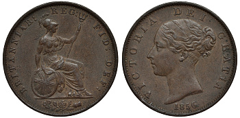 Великобритания 1/2 пенни 1856 Виктория (1837-1901) KM 726, Spink 3949 медь 1523-925