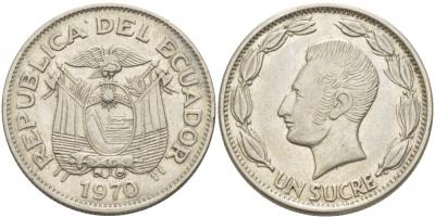 ЭКВАДОР 1 СУКРЕ 1970 АНТОНИО ХОСЕ де СУКРЕ KM 78b сталь плакированная никелем 212-1127