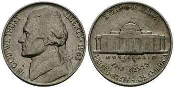 США 5 центов 1963 Джефферсон KM A192 медно-никель 4135-443