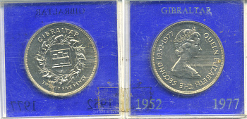 Гибралтар 25 пенсов 1977 25 лет правления Елизаветы II (1952-1977), в оригинальной коробке KM 10 медно-никель UNC 1-4-4-22