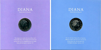 Великобритания 5 фунтов 1999 Елизавета II (1952-2022), в память о принцессе Диане (1961-1997), в оригинальном картонном буклете KM 997, Spink 4551 (L6) медно-никель BUNC 00-00
