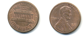 США 1 ЦЕНТ 1990 ЛИНКОЛЬН KM 201b цинк плакированный медью 86-251