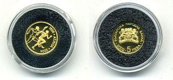 БОЛГАРИЯ 5 ЛЕВ 2002 ОЛИМПИАДА В ГРЕЦИИ KM NEW золото PROOF 02-017-41