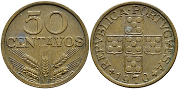 Португалия 50 сентаво 1970 KM 596 бронза 4395-836