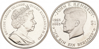Британские Виргинские острова 1 доллар 2003 40 лет со дня убийства Джона Кеннеди KM 225 медно-никель UNC M20-8