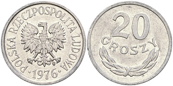 Польша 20 грошей 1976 MW KM А47 алюминий 4364-1642