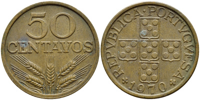 Португалия 50 сентаво 1970 KM 596 бронза 4395-836