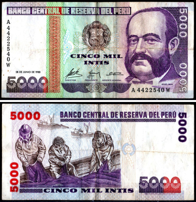 Перу 5000 инти 1988 Pick 137 бумага 3295-18-2-2