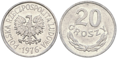 Польша 20 грошей 1976 MW KM А47 алюминий 4364-1642