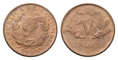 Колумбия 5 сентаво 1966 KM 206 бронза 4674-954