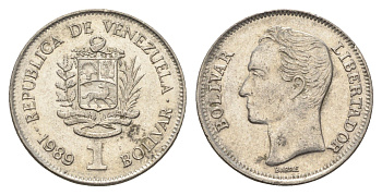 Венесуэла 1 боливар 1989 Симон Боливар, толстый шрифт Y 52a.2 сталь плакированная никелем 4662-855