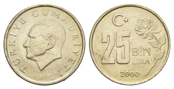 Турция 25000 лир 2000 Кемаль Ататюрк KM 1041 медь цинк никель aUNC 4633-337
