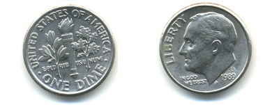 США 10 ЦЕНТОВ = 1 ДАЙМ 1979 D, РУЗВЕЛЬТ KM 195a медно-никель 89-535