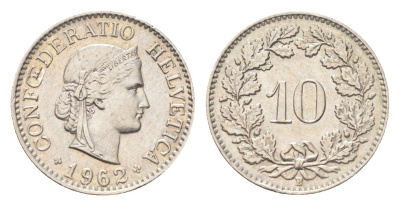 Швейцария 10 раппенов 1962 B KM 27 медно-никель 4705-856
