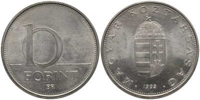 Венгрия 10 форинтов 1993 KM 695 латунь плакированная медно-никелем 181-743