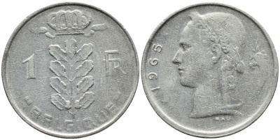 БЕЛЬГИЯ 1 ФРАНК 1965 BELGIQUE KM 142.1 медно-никель 4388-744
