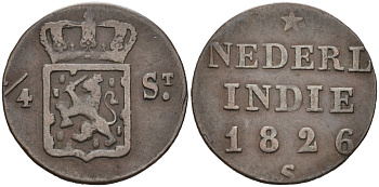 Суматра, Нидерландская Индия 1/4 стивера 1826 S KM 287 медь 4575-1241