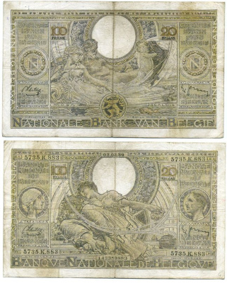 БЕЛЬГИЯ 100 ФРАНКОВ 1939 Pick 107 бумага 444-79-2