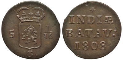 Нидерландская Восточная Индия 1 дуит 1808 Батавская Республика (1799-1806) KM 76 медь 190-616