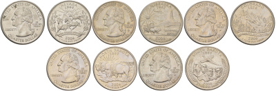 США годовой набор из 5 монет (25 центов, квотер, 1/4 доллара) серии квотеры 50 штатов 2006 Квотер штата Невада, Небраска, Колорадо, Северная Дакота и Южная Дакота KM 382, 383, 384, 385 и 386 медь плакированный медно-никелем UNC 4629-121-125