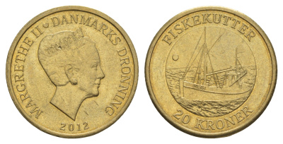 Дания 20 крон 2012 Корабли - Рыболовецкая лодка KM 953 алюминиевая бронза UNC 4650-1225
