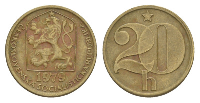 Чехословакия 20 геллеров 1979 KM 74 латунь 4516-128
