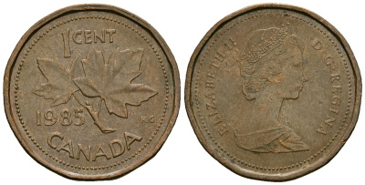 Канада 1 цент 1985 Елизавета II (1952-2022), кленовый лист KM 132 бронза 4173-1234