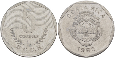КОСТА-РИКА 5 КОЛОН 1983 сс KM 214.1 нержавеющая сталь 67-951