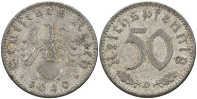 Германия 50 рейхспфеннигов 1940 D J.372 KM 96 алюминий    4603-843