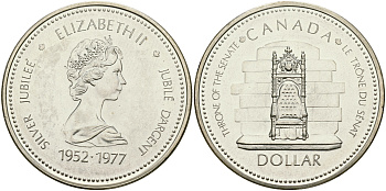 Канада 1 доллар 1977 25 лет вступлению на престол Королевы Елизаветы II KM 118 серебро UNC 1098-4-11