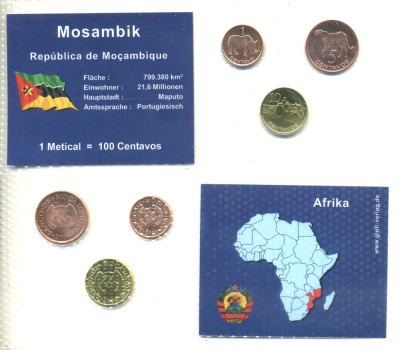 Мозамбик набор из 3 монет 2006 1, 5, 10 сентаво, в запайке UNC 1-5-2-39