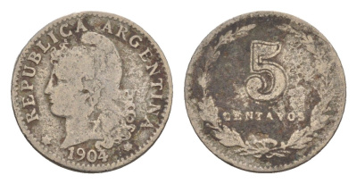 Аргентина 5 сентаво 1904 KM 34 медно-никель 4655-958