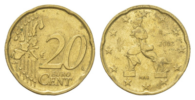 Италия 20 евроцентов 2002 KM 214 нордик 4629-323