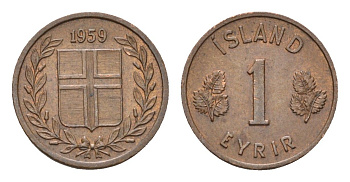 Исландия 1 эйре 1959 KM 8 бронза 4687-757