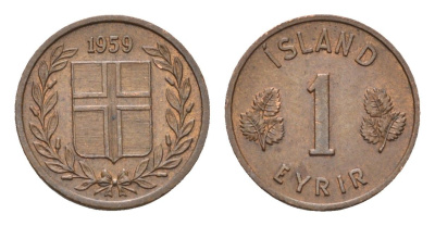 Исландия 1 эйре 1959 KM 8 бронза 4687-757