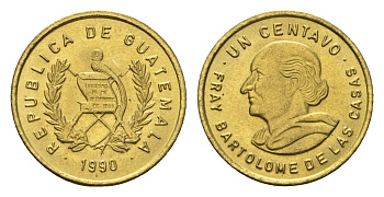 Гватемала 1 сентаво 1990 KM 275 латунь UNC 4668-1021
