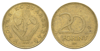Венгрия 20 форинтов 1993 венгерский ирис KM 696 никель латунь 4650-334